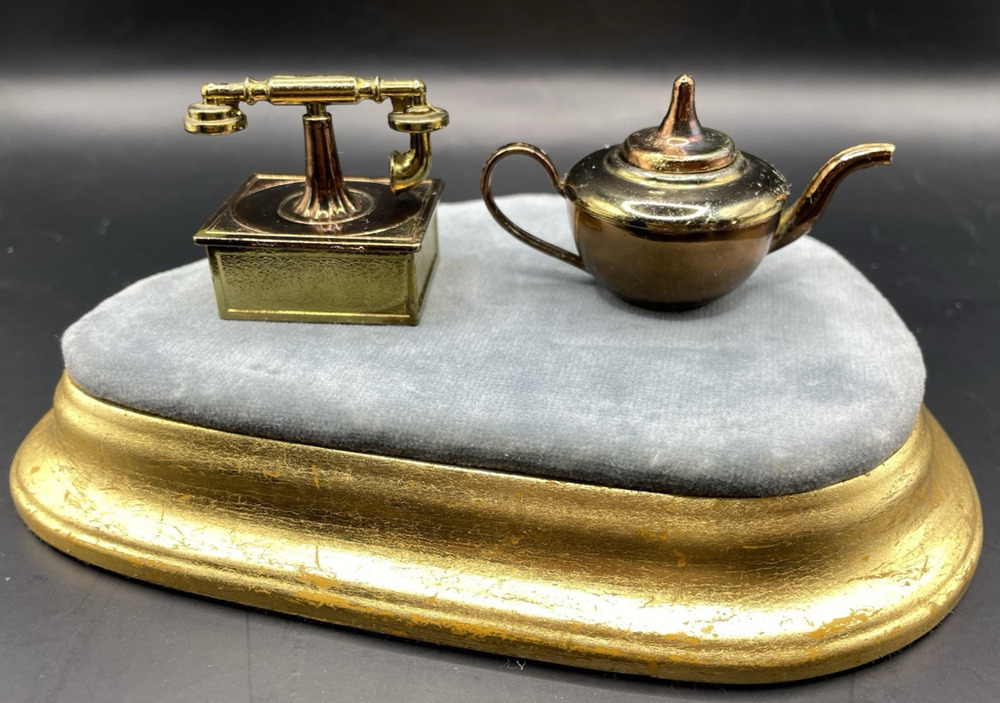 Vintage Miniature Teapot & Telephone Mini Trinkets - Set of 2